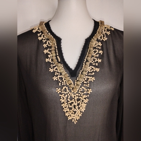 SILK CHIFFON BEADED TUNIC NWOT - Picture 8 of 9